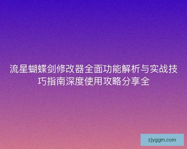 流星蝴蝶剑修改器全面功能解析与实战技巧指南深度使用攻略分享全